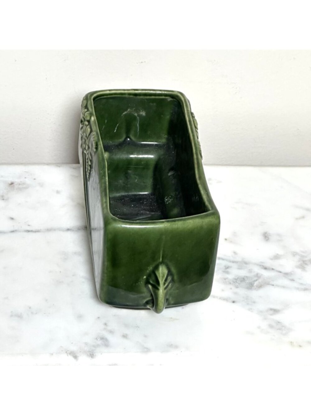 Vintage USA Green Ceramic Planter, Rectangular Floral Planter, Cottagecore Plant - Picture 4 of 9
